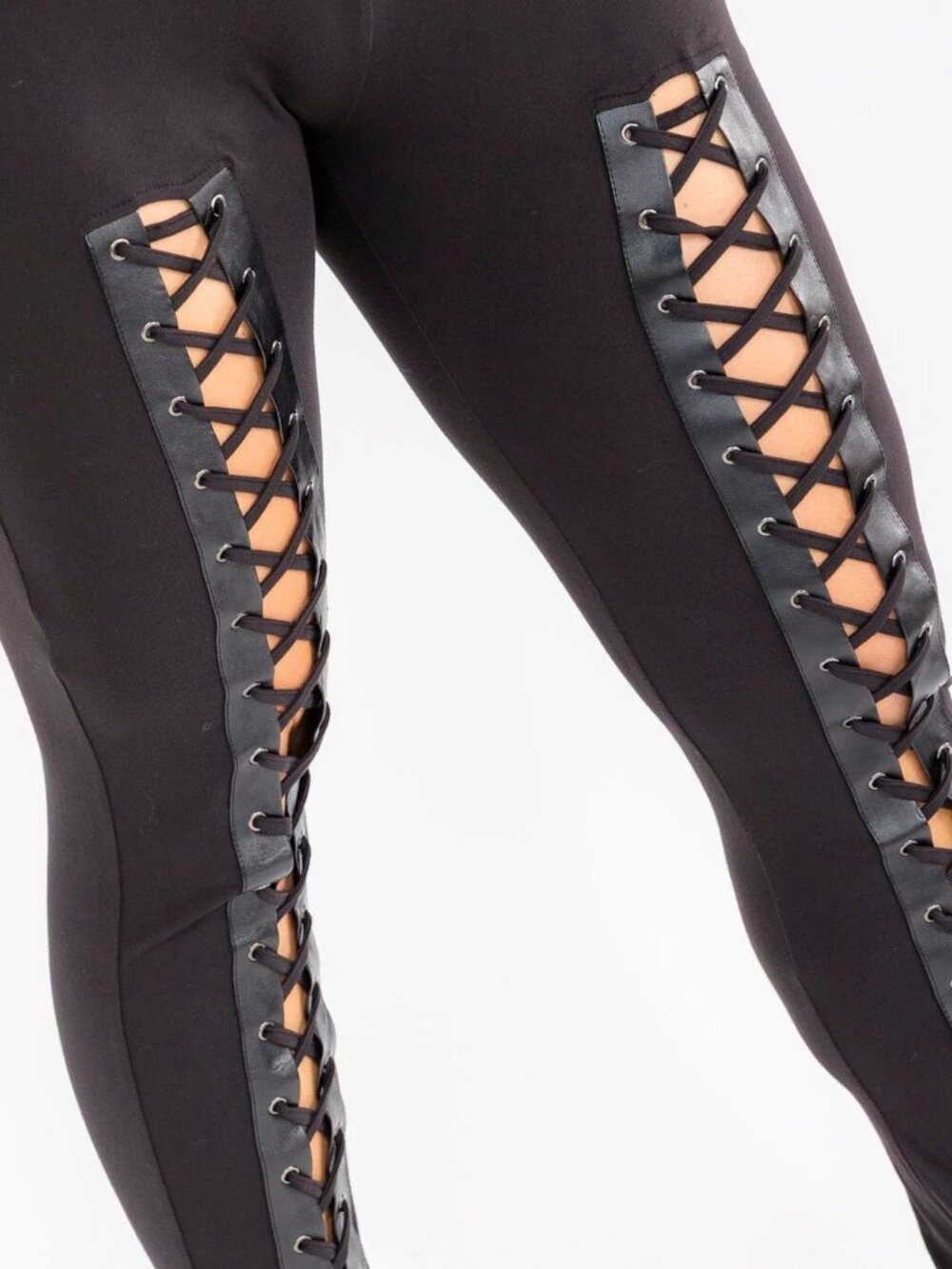 🖤 NWT Black Lace Up Corset Leggings Super Soft Stretchy 1XL 🖤 - Picture 2 of 3